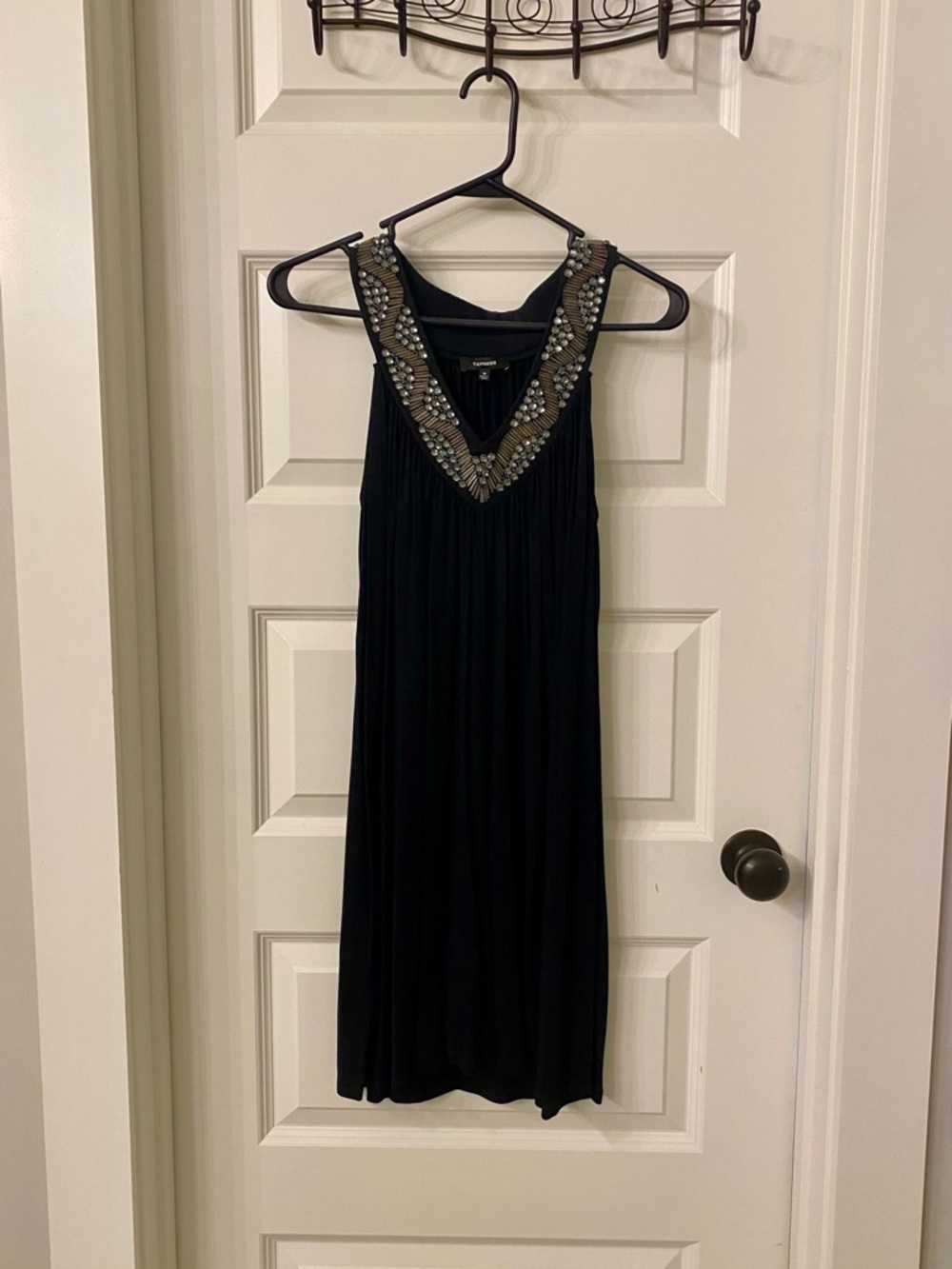 Express Black Dress with Beaded V-Neck